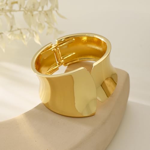 Bangle Bracelets for Women | 14K Gold Plated Trendy Wide Bracelets | Hinged Arm Cuff Bangles Chunky Bracelet for Women - color: Style H-Gold Plated Bangles