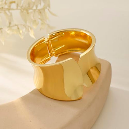 Bangle Bracelets for Women | 14K Gold Plated Trendy Wide Bracelets | Hinged Arm Cuff Bangles Chunky Bracelet for Women - color: Style H-Gold Plated Bangles