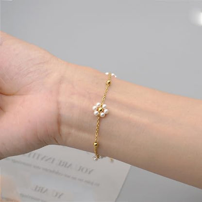 Pearl Jewelry Set for Women Pearl Necklace and Earring Set Bridal Jewelry Set for Wedding Elegant Pearl Jewelry - color: B0:Gold Pearl Flower Set
