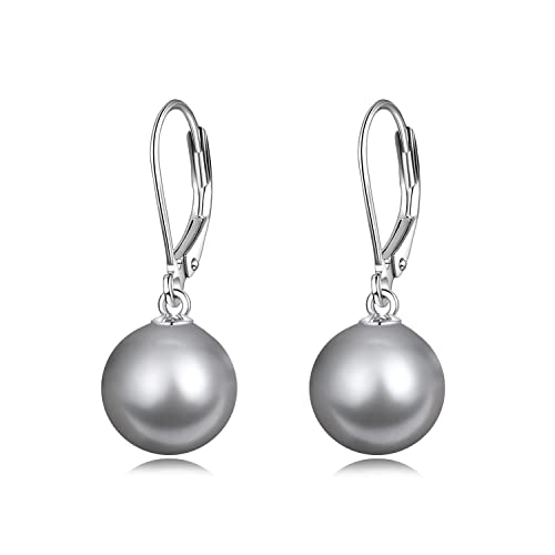 925 Sterling Silver Pearl Leverback Earrings Dangle Drop Jewelry Gifts for Women - style: Black Pearl-A
