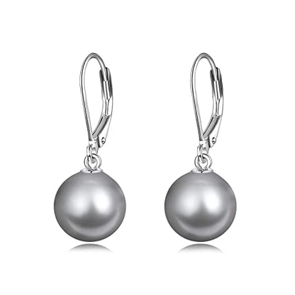 925 Sterling Silver Pearl Leverback Earrings Dangle Drop Jewelry Gifts for Women - style: Black Pearl-A