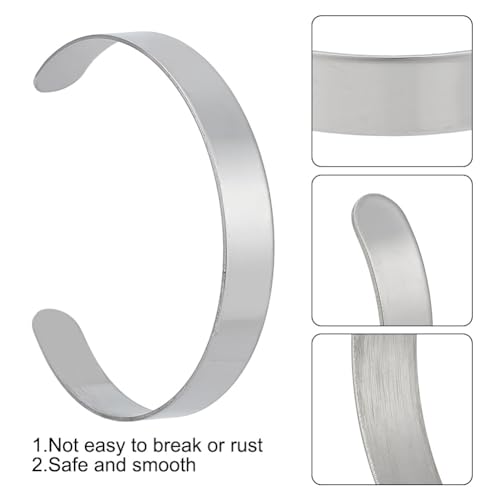 10 Pcs 304 Stainless Steel Blank Core Bracelets 0.39inch Width, Cuff Bangle Bracelet Blank Plain Bangles Grooved Cuff Bangles Armband Bangles for Women Men Decoration Jewelry Making