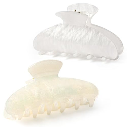 Aileam Acetate Hair Claw Clips for Women,White Beige hair clip French Design Strong Hold Non-Slip claw clips for Thick Hair, 2 Pack - color: Ivory & White