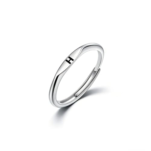 Thin Stacking Initial Rings for Women Stackable Plain Letter Ring Open Adjustable Silver Capital Alphabet Letter Band Ring - color: H