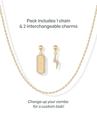 PAVOI 14K Gold Plated Dainty Necklace with Removable Charms Set for Women | 2 and 3-Pack Small Motif & Mantra Pendants, Adjustable Chain Gold Charm Necklace, Cute Jewelry Gifts - style: Brave Pack