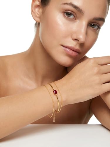 Moissanite/Sapphire/Ruby/Emerald Cuff Bracelet 1 Carat Oval Cut Center Stone Inlaid 925 Sterling Silver 14K Gold Plated Adjustable Birthstone Bangle for Women fit Wrist 5-7.5 Inch - color: Ruby Gold