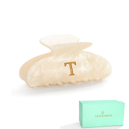 LILIE&WHITE Acrylic Letter Hair Clips For Women Stylish T Monogram | Alphabet Hair Clip Fashion Glitter Claw Clip Elegant And Durable Hair Accessory Large Hair Clips T - color: HC22539T