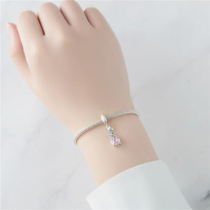 CYCUFF 925 Sterling Silver Charms Suitable for Charm Necklaces, Bracelet Pendants Beads Jewellery Gift for Women - color: Butterfly Rose Heart Zirconia Charm