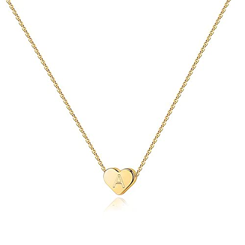 PAVOI 14K Gold Plated Tiny Heart Necklace | Dainty Necklace for Women | Personalized Letter Heart Choker | Adjustable Slider - style: - A