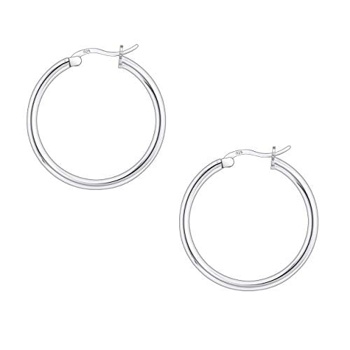 Savlano 925 Sterling silver Round Hoop Earrings for Women & Men Comes in 10MM-25MM - size: 25 Millimeters