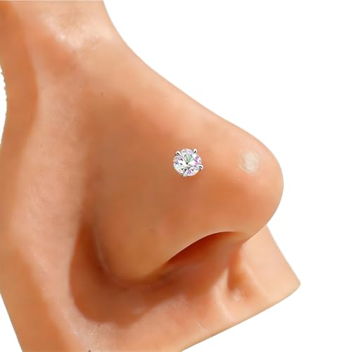 9PCS 20g Stainless Steel 316L Nose Studs Set | Hypoallergenic L-Shaped Screw & Bone Nose Rings, Round Heart Star Pink Cubic Zirconia Nose Piercing Jewelry for Women Men - style: studs003