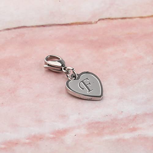 FAADBUK Initial Letter A-Z Alphabet Heart Charms for Jewelry Bracelet Keychain Necklace Initial Stainless steel Clasp Clip on Charm - color: intial F
