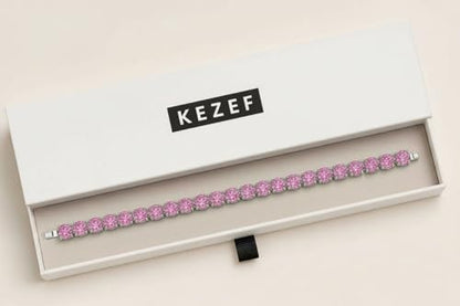 KEZEF Tennis Bracelet for Women, 7mm Round CZ, Silver Plated Brass, 6.5–8 Inch, Fold-Over Clasp - color: Pink CZ, size: 8 Inch
