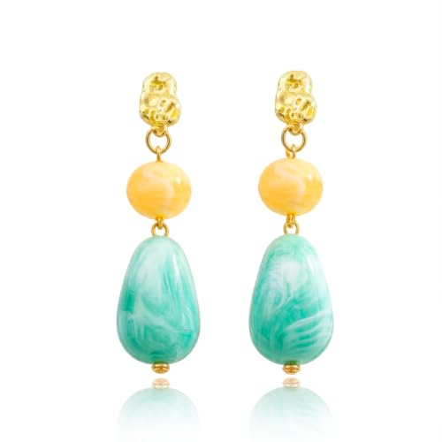 Vintage Resin Teardrop Long Drop Earrings for Women Bohemian Circle Oval Beaded Earrings Geometric Statement Dangle Earring Irregular Jewelry Gifts - color: Style E