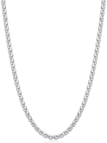 Fiusem Wheat Chains for Men and Women, Silver Tone/Black/14K Gold Plated | 2/2.5/3/4/5mm Stainless Steel Necklace Chain, Mens Necklace Jewelry Gift 16-28 Inch - size: 16 Inches, style: Silver 2.1MM