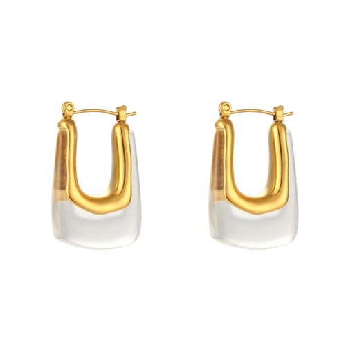 Clear Hoop Earrings for Women Gold Chunky Resin Earring Colorful Enamel Huggie Earrings Geometric Crystal Hoop Earrings Chunky Statement Trendy Jewelry - color: clear