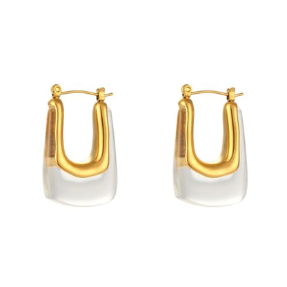 Clear Hoop Earrings for Women Gold Chunky Resin Earring Colorful Enamel Huggie Earrings Geometric Crystal Hoop Earrings Chunky Statement Trendy Jewelry - color: clear
