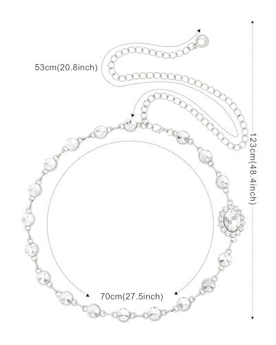 WELROG Metal Waist Chain Belt for Women - Pearls Gold Silver Chain Belts for Dresses Jeans - color: Round Rhinestone(Sliver)