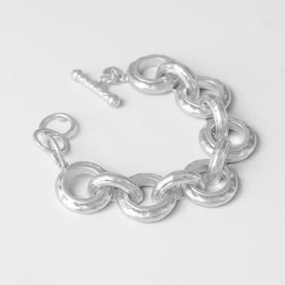 18K Gold Plated Hammered Toggle Bracelet for Women | Chunky hammered statement bracelet with a toggle closure and 3 adjustable sizes, designed for everyday wear and gifting - style: Style Four