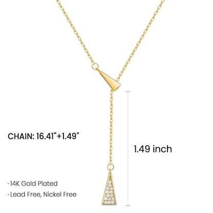 925 Sterling Silver Lariat Necklace for Women | Long 14K Gold Plated Y-Shaped Pearl Necklace CZ Crystal Ball Sparkle Necklace for Mother Daughter Bride Wedding Jewelry - color: Style 2-Gold