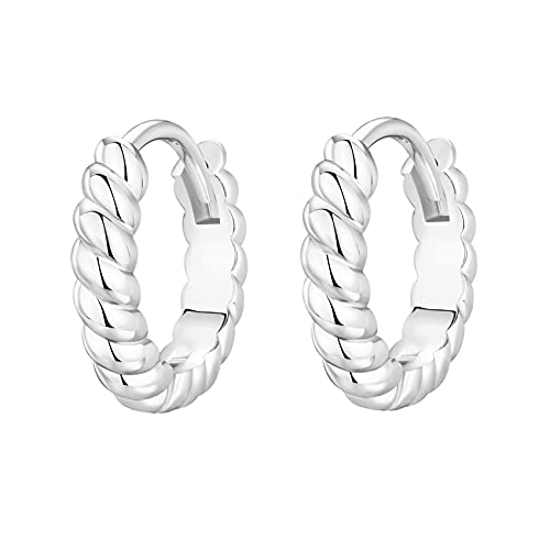 PAVOI 14K Gold Plated 925 Sterling Silver Post Twisted Huggie Earring | Women's Mini Hoop Earrings - color: White Gold, size: 12.5 MM