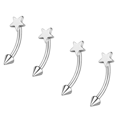 ZS 2 Pairs Stainless Steel Eyebrow Rings, 16G Curved Belly Rings Navel Barbell Helix Daith Tragus Earrings, 8/10mm Spike Vertical Labret Lip Piercing Jewelry - color: Silver,Star-L:8/10mm