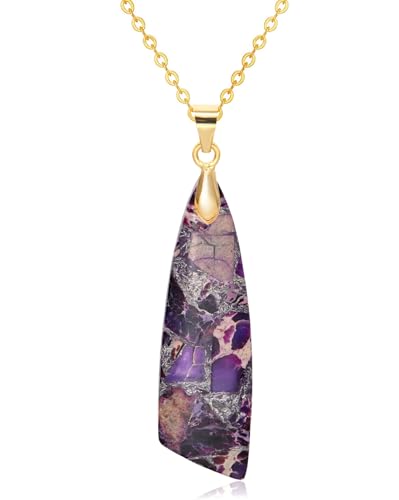 Nature Stone Necklaces for Women Boho Pendant Necklace 18K Gold Chain Necklaces - color: Purple Gold