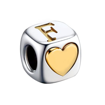 KunBead Initial A-Z Letter Gold Heart Alphabet Love Bead Birthday Charms Compatible with Pandora Charm Bracelet for Women - style: Letter F