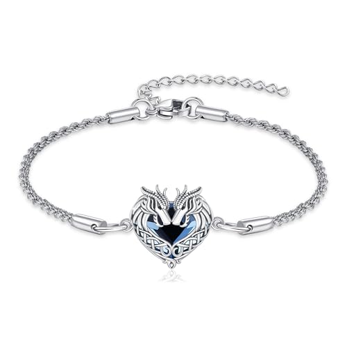 Animal Bracelet for Women 925 Sterling Silver Celtic Dragon/Horse/Wolf Bracelet Adjustable Bracelet Cute Animal Jewelry Gift for Women - style: 02-Celtic Dragon Bracelet