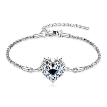 Animal Bracelet for Women 925 Sterling Silver Celtic Dragon/Horse/Wolf Bracelet Adjustable Bracelet Cute Animal Jewelry Gift for Women - style: 02-Celtic Dragon Bracelet