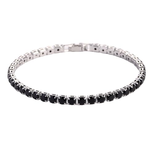 GulCean 14K Gold Plated 4mm Cubic Zirconia Classic Tennis Bracelet Copper CZ Charm Iced Out Tennis Bracelet for Women Men Size 6.7inch 7.5 inch - color: Black, size: 6.7inch(17cm)