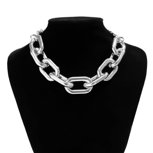 Chunky Gold Chain Necklace for Women Big Chunky Choker Necklace Gold Cuban Link Chain Necklaces Punk Hip-Hop Necklaces Costume Jewelry Gift - color: Silver02