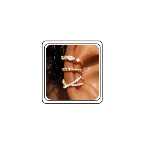 14K Gold Plated Layered Chunky Ear Cuff for Women Thick Ear Clips | Ear Cuff Earrings for Women,Hammered Texture design，Lightweight Hypoallergenic Ear Clips，trendy Jewelry for Daily Party Prom - color: gold 1