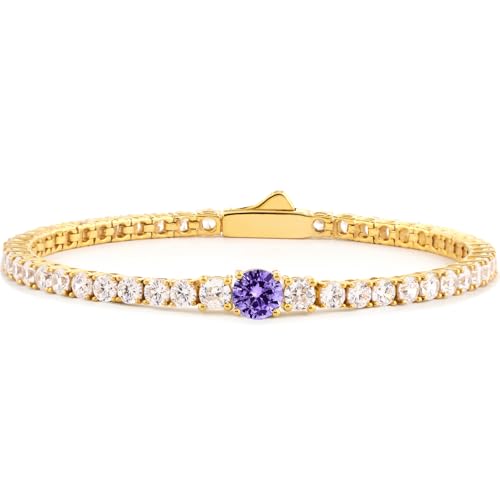STORYJEWELLERY Birthstone Bracelets for Women, Tennis Bracelets for Women, Gold Plated Cubic Zirconia Bracelet, Lab-Grown Birthstone Jewelry - color: 02. February, size: Length 7"
