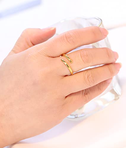 MYNENEY Pointed Classical Promise Ring Stainless Steel Thin Ring For Women - color: Open Twist-Gold, size: 9