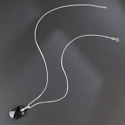 iSTONE 925 Sterling Silver Natural Crytral for Womens Pendant Necklace, Gemstone Birthstone with 17.8" Silver Chain Ladies - color: Rectangle - Obsidian