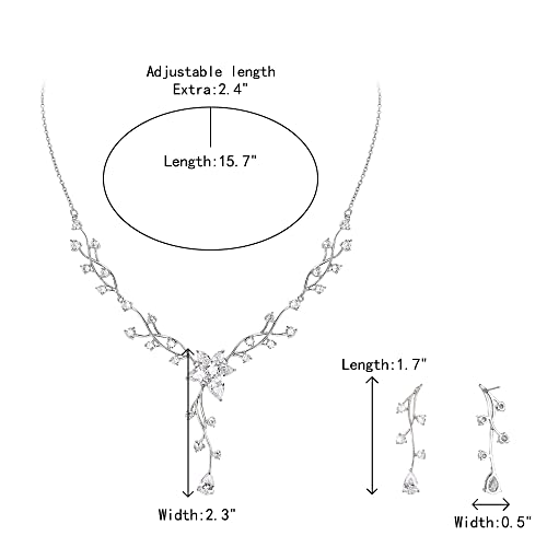 Crysdue Women's Wedding Bridal Jewelry Set for Brides Bridesmaids Cubic Zirconia Flower Leaf Vine Necklace Dangle Earrings for Prom Party - style: 13-silver