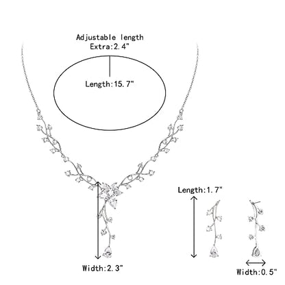 Crysdue Women's Wedding Bridal Jewelry Set for Brides Bridesmaids Cubic Zirconia Flower Leaf Vine Necklace Dangle Earrings for Prom Party - style: 13-silver