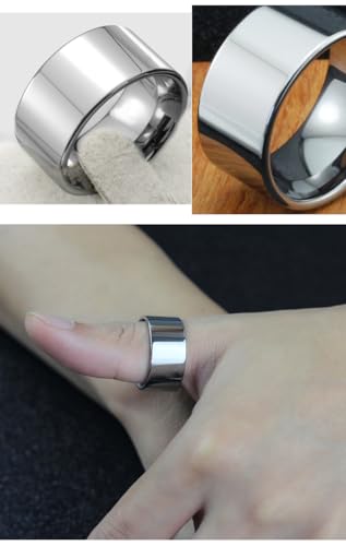 10mm Wide Stainless Steel Ring Simple Stylish Style Rose Gold/Silver Big Band Polished Flat Top for Men Women Size 5-15 - color: Silver
