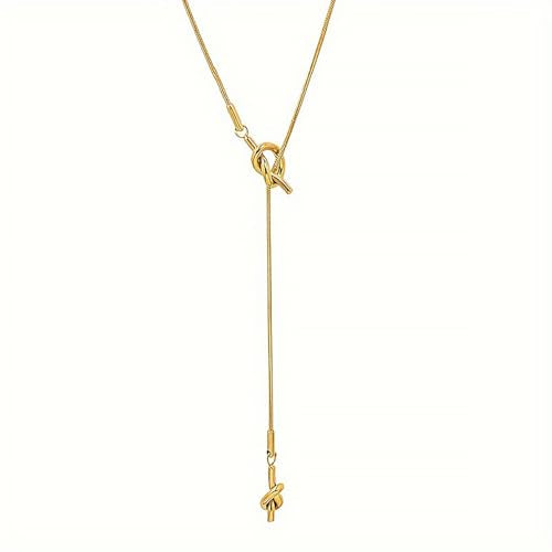 Lariat Necklaces for Women, Dainty Minimalist Knotted Rope Design Pendant Long Y Necklaces 18k Gold Plated Trendy Chain Jewelry - color: Gold, style: Trendy