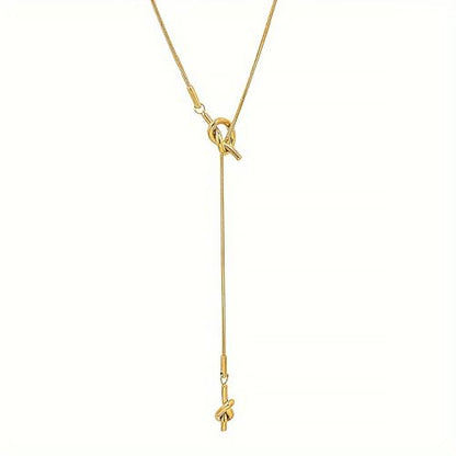 Lariat Necklaces for Women, Dainty Minimalist Knotted Rope Design Pendant Long Y Necklaces 18k Gold Plated Trendy Chain Jewelry - color: Gold, style: Trendy