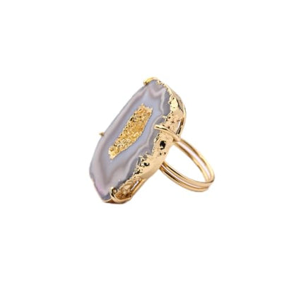 Ring Geode Druzy Slice Unique And Stylish Statement Gold Plated Jewelry Natural Gemstone Stone size 25-35 mm Approximately Adjustable Shank US Scale Size 6-9 - color: Gray, 1