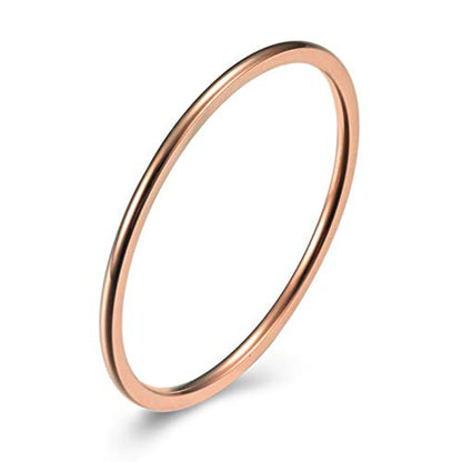 Women's Stainless Steel 1MM Thin Plain Midi Stacking Ring Band Comfort Fit, Size 3 to 10 - color: 1mm Dome - Rose G