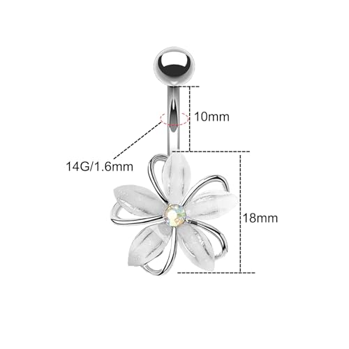 VERAMI 14G 316L Flower Belly Button Ring Surgical Steel Cute Flower Belly Button Ring Body Piercing Jewelry - color: SILVER & GOLD