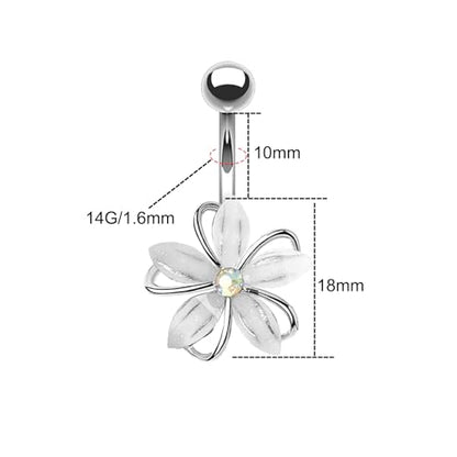 VERAMI 14G 316L Flower Belly Button Ring Surgical Steel Cute Flower Belly Button Ring Body Piercing Jewelry - color: SILVER & GOLD