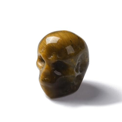 Elecrelive 5Pcs Gemstone Carved Skull Beads Yellow Tigers Eye Stone Skeleton Head Beads for Halloween Necklace Bracelets Earrings Jewelry Making - color: Tawny