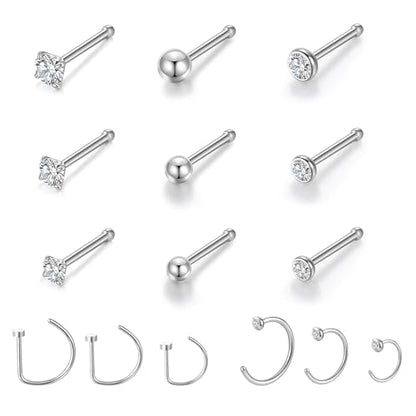 Gotumo 20G Nose Rings Titanium Nose Studs Cubic Zirconia Straight Nose Piercing Jewelry Hypoallergenic Nose Rings Studs for Women Men 6pcs set Silver - color: Silver, size: 20G Straight 15pcs
