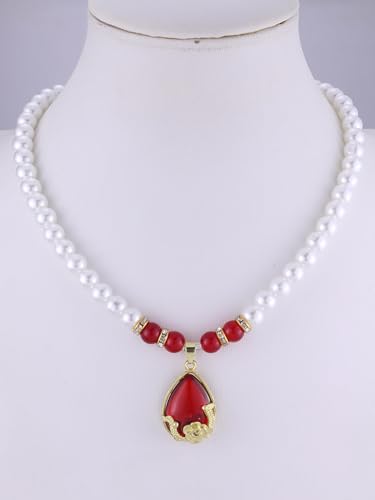 CSIYANJRY99 Pearl Jewelry Set for Women Prom Accessorie Faux Pearl Necklace Bracelet Earring Set Bride Bridesmaid Costume White Jewelry Sets - color: A-Red