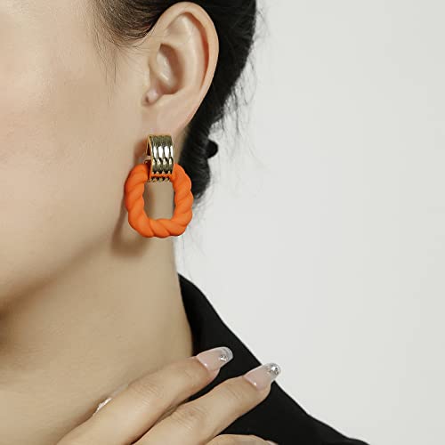 RUOFFETA Rectangle Earrings for Women, Acrylic Square Earrings Twisted Geometric Statement Jewelry - color: Orange Gold