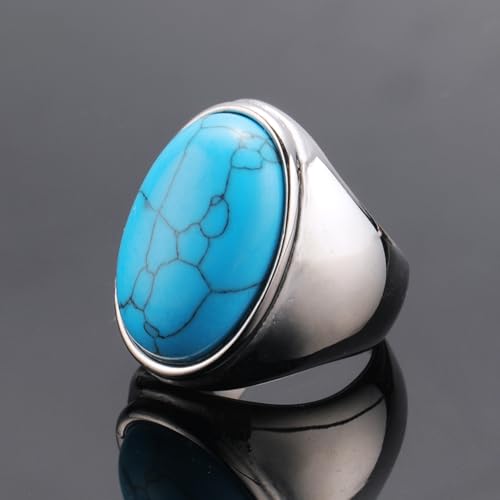 Turquoise Ring for Men Stainless Steel Classical Statement Band Ring Size 7-12 - color: A